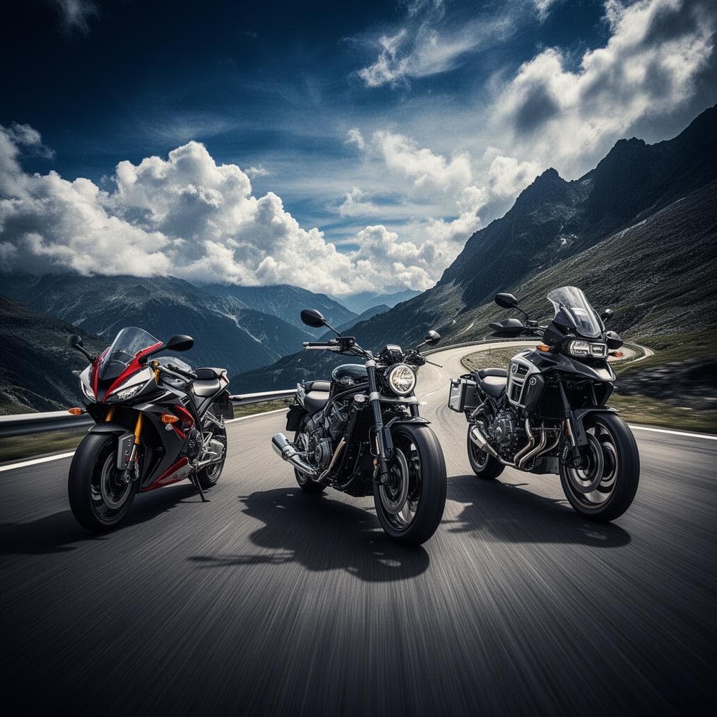Premium motorcycles on a mountain road